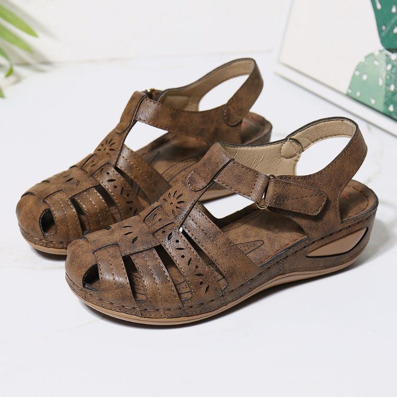 Dames Uitgesneden Klittenband Ademende Comfortabele Casual Wedge Sandalen