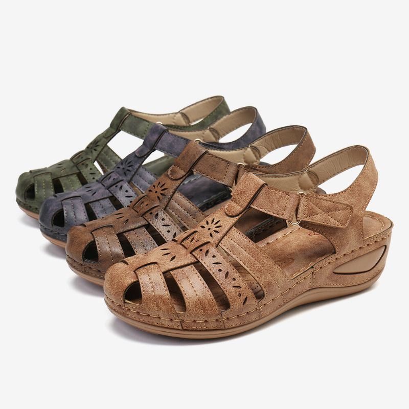 Dames Uitgesneden Klittenband Ademende Comfortabele Casual Wedge Sandalen