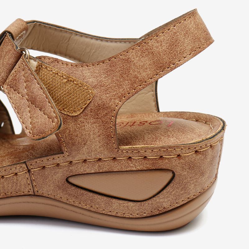 Dames Uitgesneden Klittenband Ademende Comfortabele Casual Wedge Sandalen