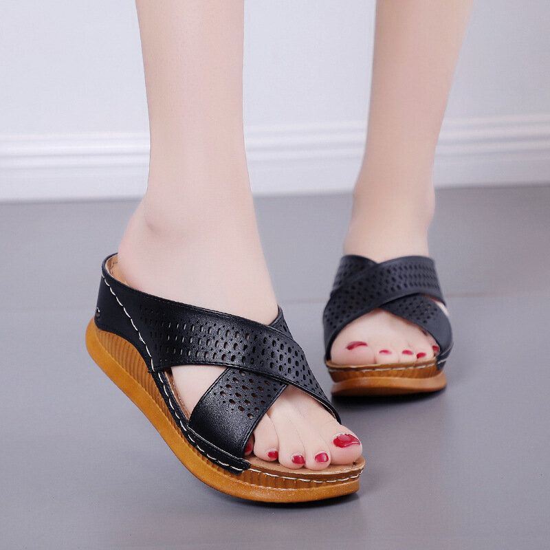 Dames Uithollen Open Teen Effen Kleur Zomer Wedge Platform Sandalen