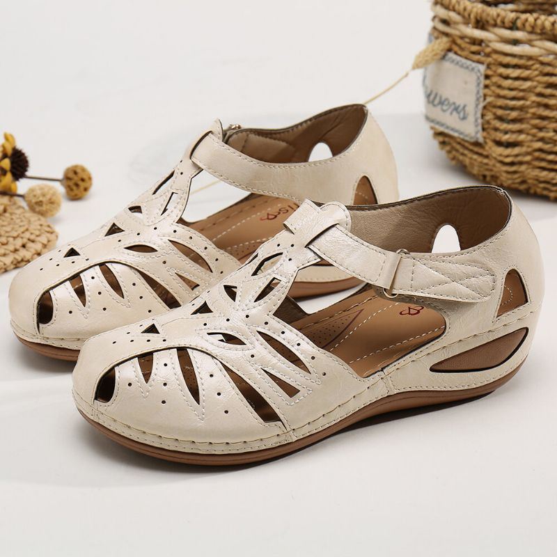 Dames Uitsparing Ademend Verstelbare Band Casual Wedge Sandalen