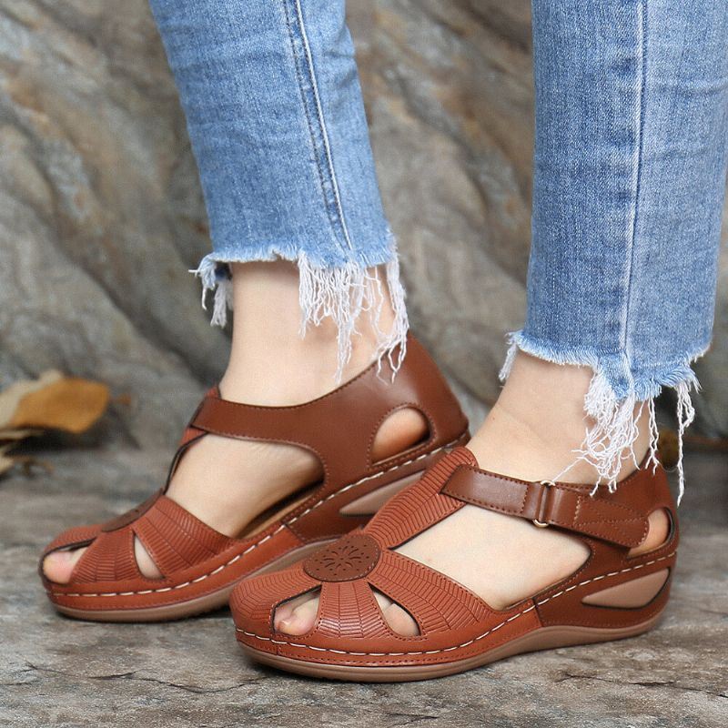 Dames Uitsparing Ademende Kleur Stiksels Casual Zomer Wedge Sandalen