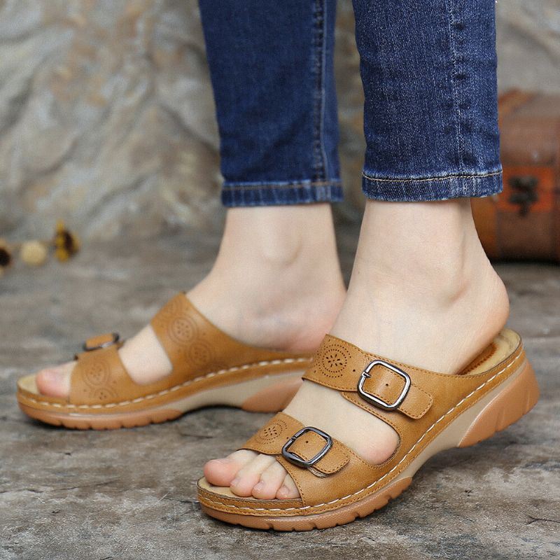 Dames Verstelbare Band Open Teen Slip On Casual Zomer Wedge Sandalen