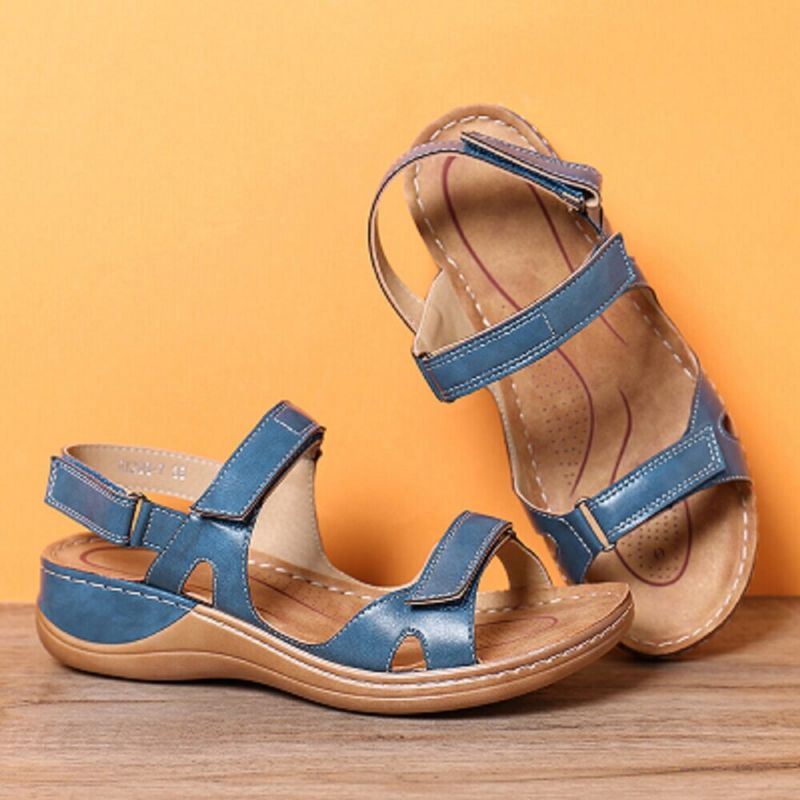 Dames Verstelbare Klittenband Zachte Zool Grote Maat Open Teen Casual Dagelijks Zomer Strand Wedge Sandalen