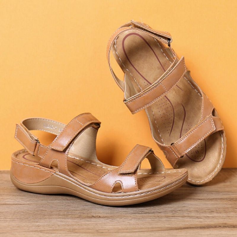 Dames Verstelbare Klittenband Zachte Zool Grote Maat Open Teen Casual Dagelijks Zomer Strand Wedge Sandalen