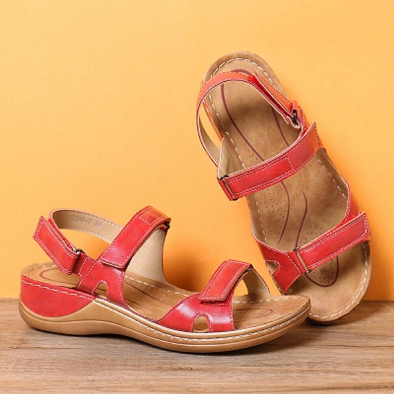 Dames Verstelbare Klittenband Zachte Zool Grote Maat Open Teen Casual Dagelijks Zomer Strand Wedge Sandalen