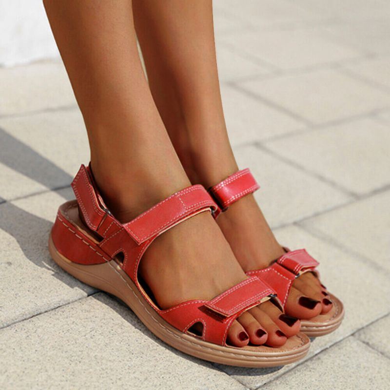 Dames Verstelbare Klittenband Zachte Zool Grote Maat Open Teen Casual Dagelijks Zomer Strand Wedge Sandalen