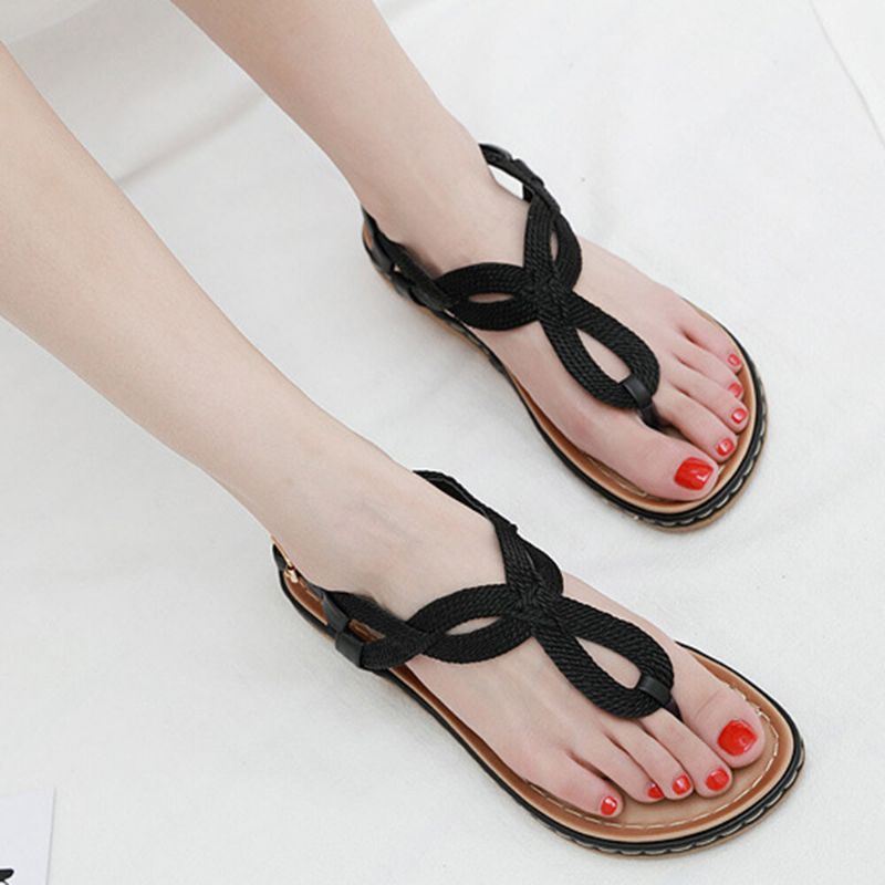 Dames Weave Clip Teen Gesp Zachte Zool Casual Zomer Strand Platte Sandalen