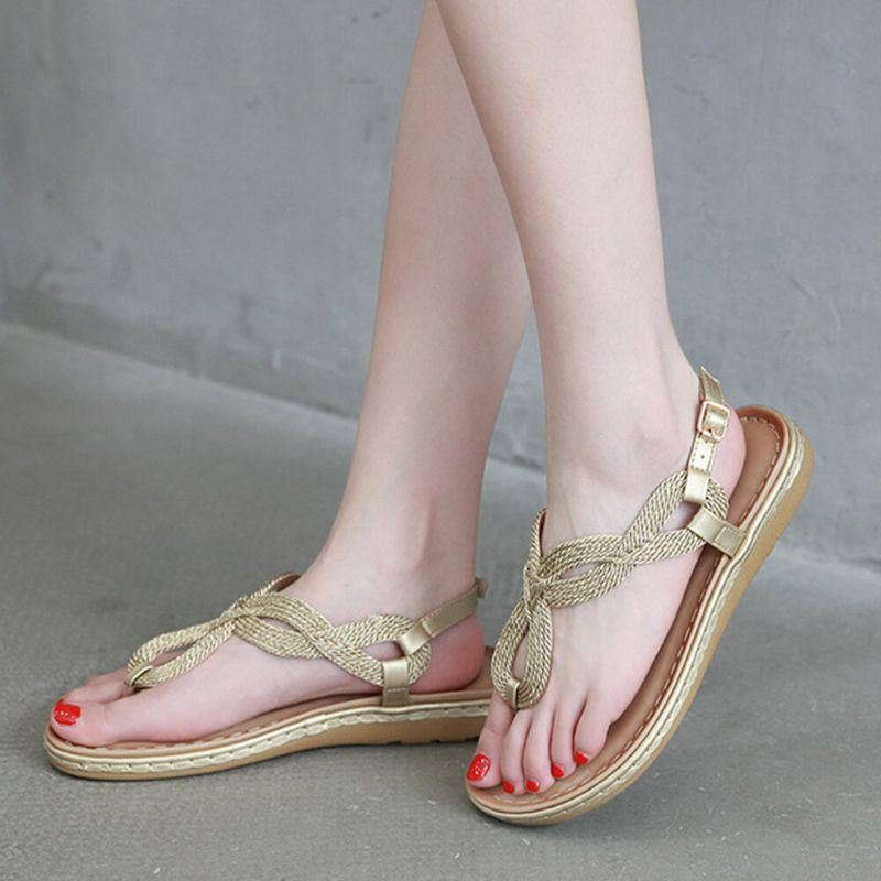 Dames Weave Clip Teen Gesp Zachte Zool Casual Zomer Strand Platte Sandalen