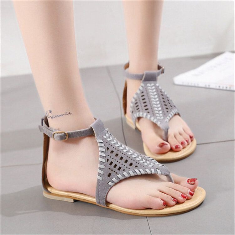 Dames Weave Hollow Out Clip Teen Gesp Causale Zomer Strand Platte Sandalen