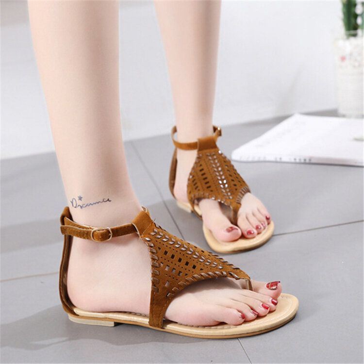 Dames Weave Hollow Out Clip Teen Gesp Causale Zomer Strand Platte Sandalen