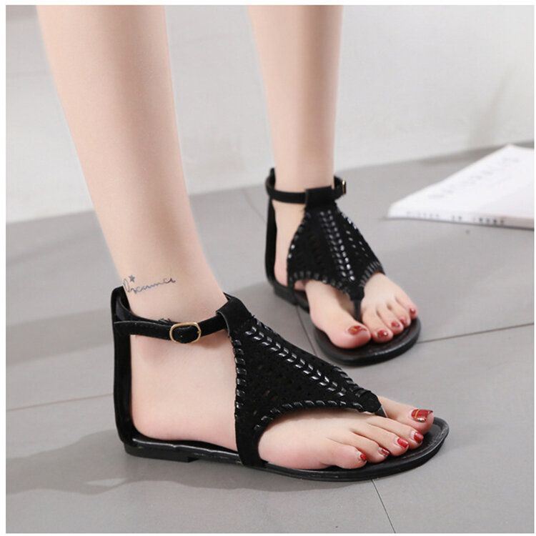 Dames Weave Hollow Out Clip Teen Gesp Causale Zomer Strand Platte Sandalen