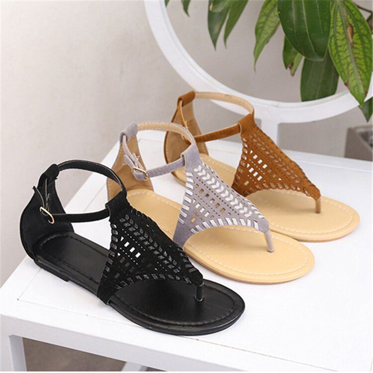 Dames Weave Hollow Out Clip Teen Gesp Causale Zomer Strand Platte Sandalen