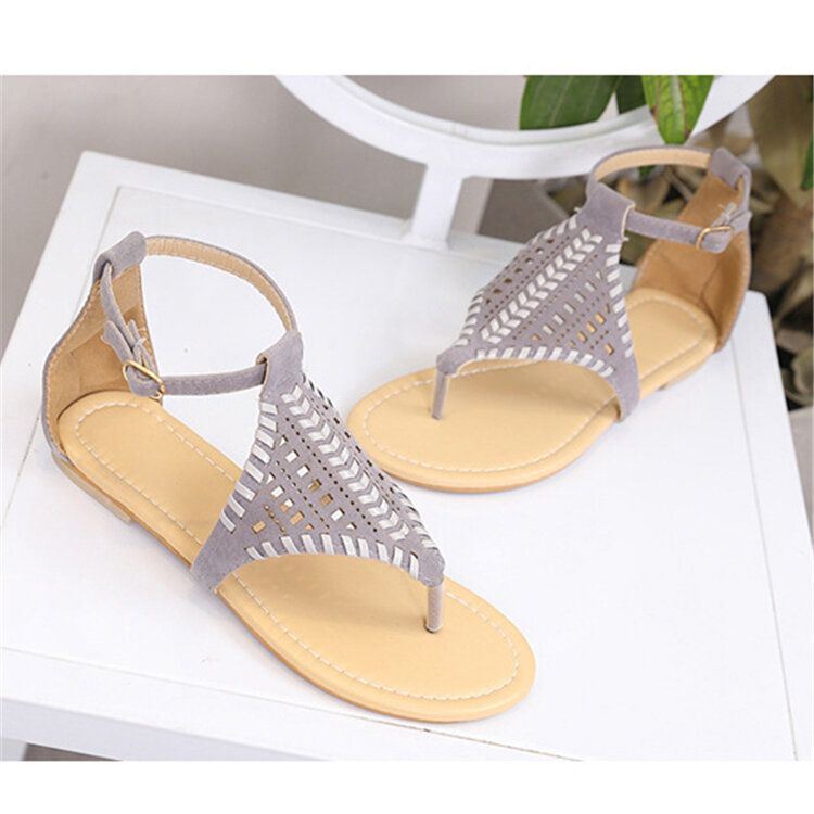 Dames Weave Hollow Out Clip Teen Gesp Causale Zomer Strand Platte Sandalen