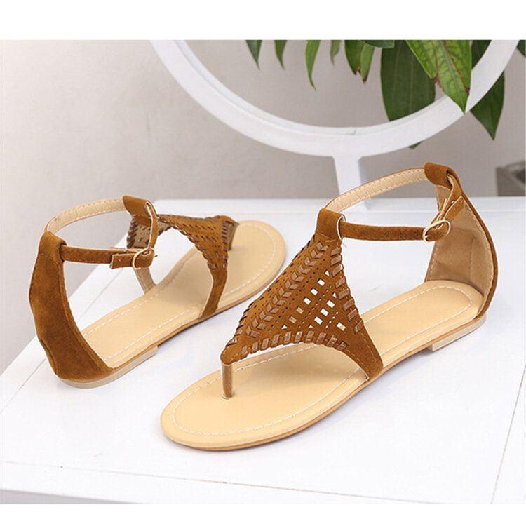 Dames Weave Hollow Out Clip Teen Gesp Causale Zomer Strand Platte Sandalen