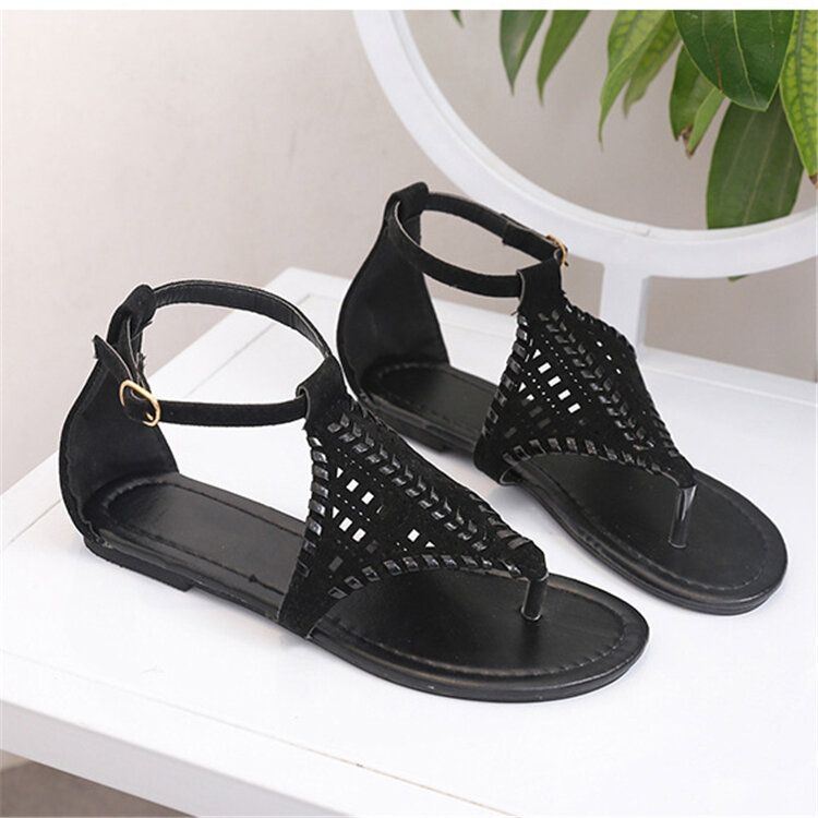 Dames Weave Hollow Out Clip Teen Gesp Causale Zomer Strand Platte Sandalen