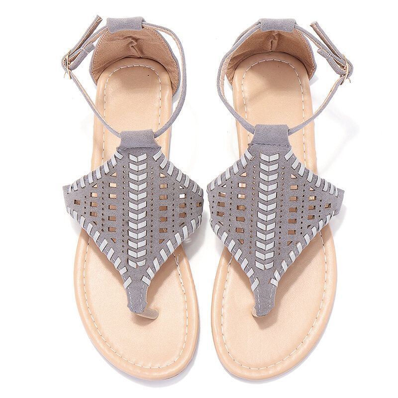 Dames Weave Hollow Out Clip Teen Gesp Causale Zomer Strand Platte Sandalen