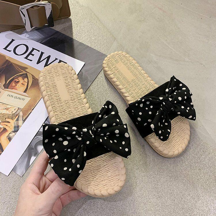 Dames Weven Polka Dot Decor Slide Sandalen