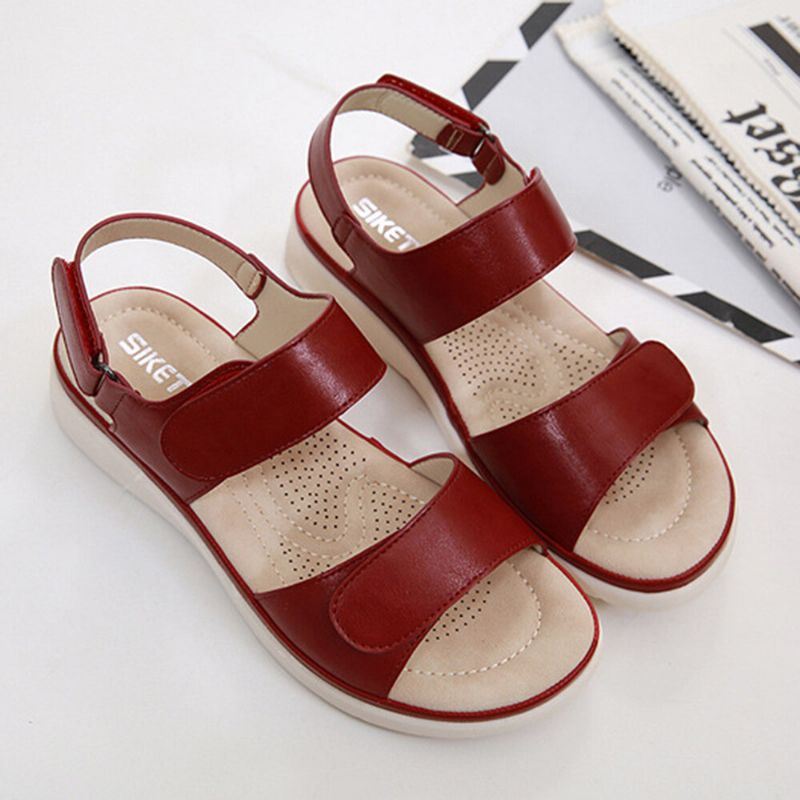 Dames Zachte Zool Klittenband Effen Kleur Comfortabele Zomer Strand Platte Sandalen