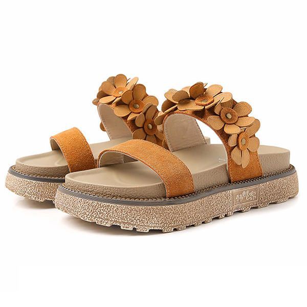 Dames Zomer Casual Bloem Slip Op Strand Platte Sandalen