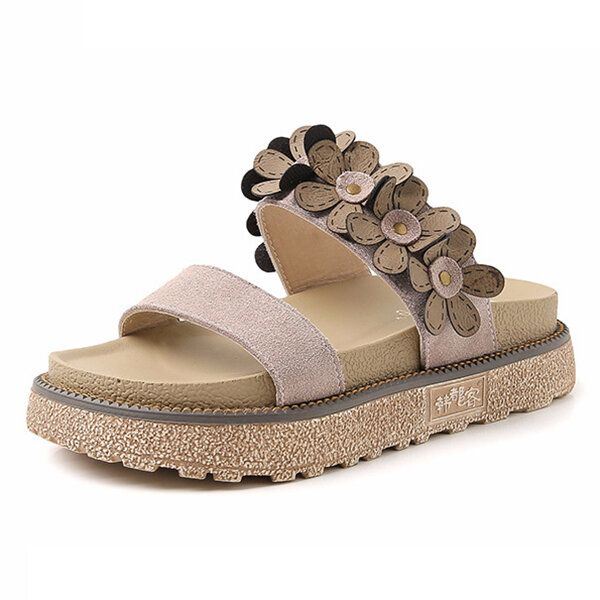 Dames Zomer Casual Bloem Slip Op Strand Platte Sandalen