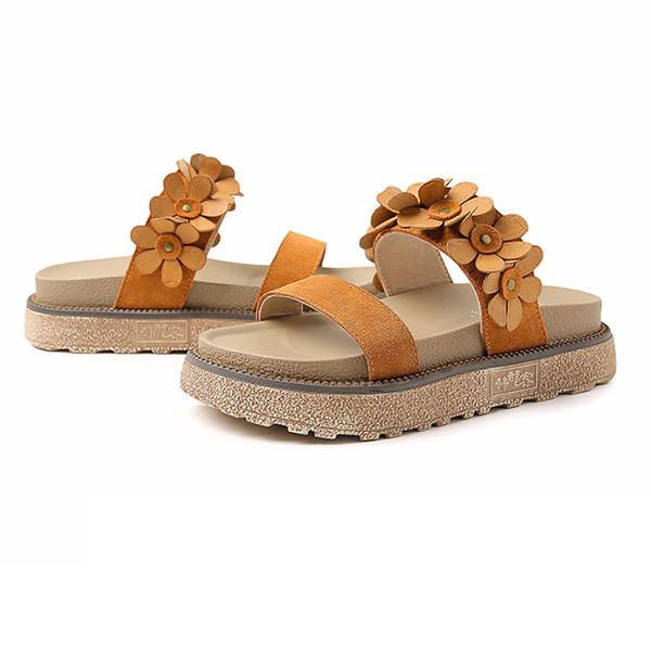 Dames Zomer Casual Bloem Slip Op Strand Platte Sandalen