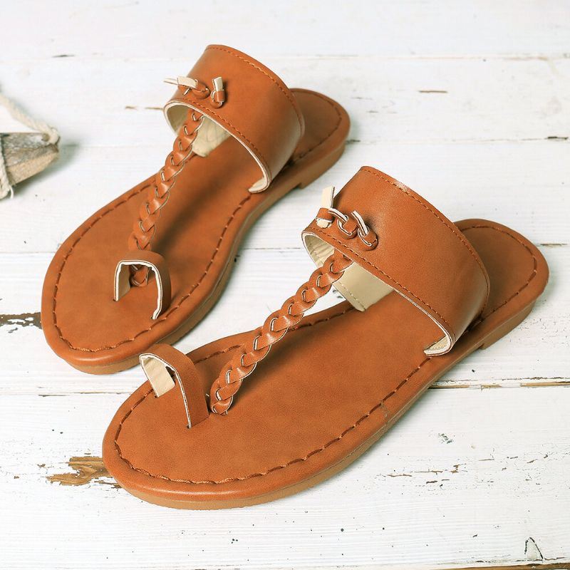 Dames Zomer Retro Gevlochten Slippers Platte Slide Sandalen