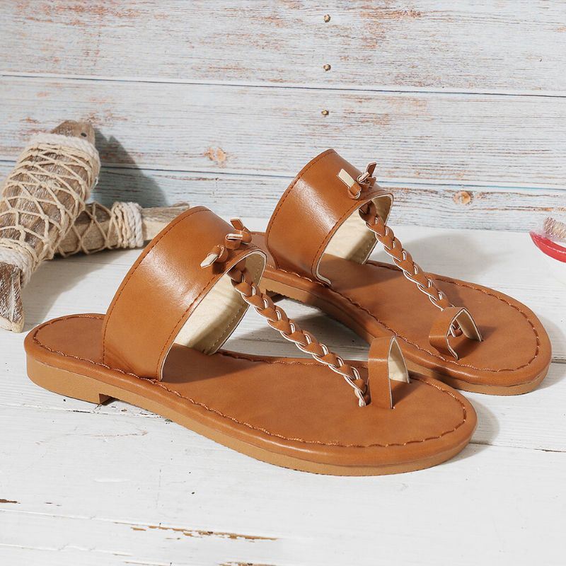 Dames Zomer Retro Gevlochten Slippers Platte Slide Sandalen