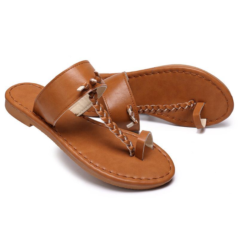 Dames Zomer Retro Gevlochten Slippers Platte Slide Sandalen