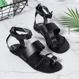 Dames Zomer Romeinse Zwarte Clip Teen Gesp Platte Sandalen