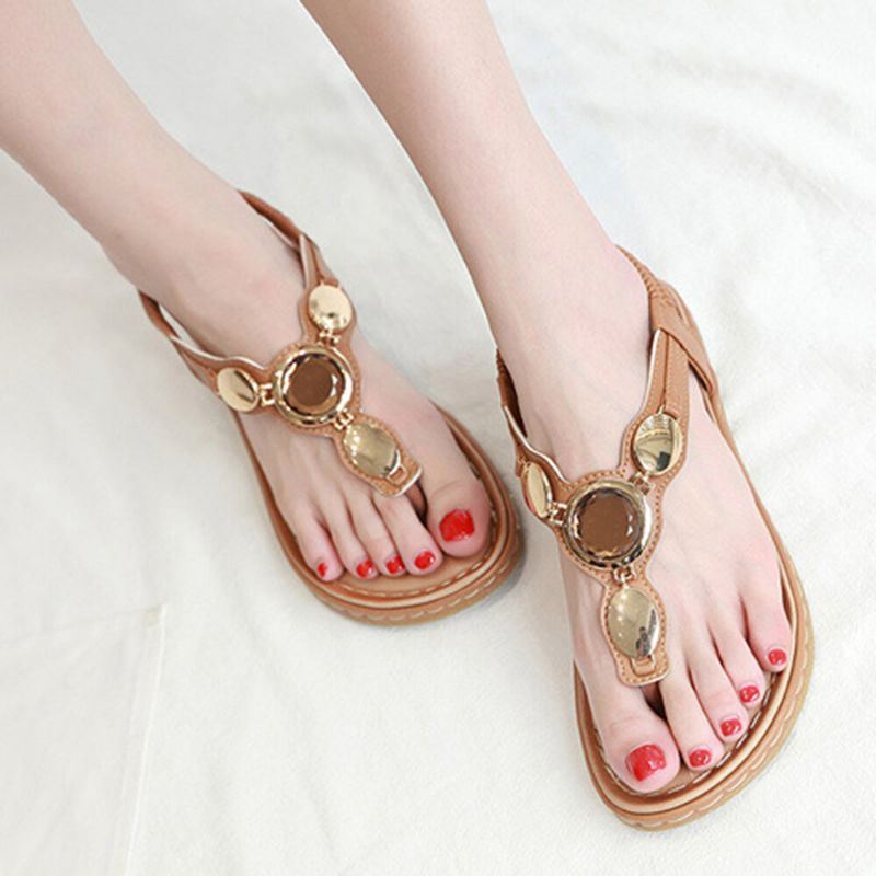 Damesmode Metalen Gesp Zachte Strand Clip Teen Sandalen