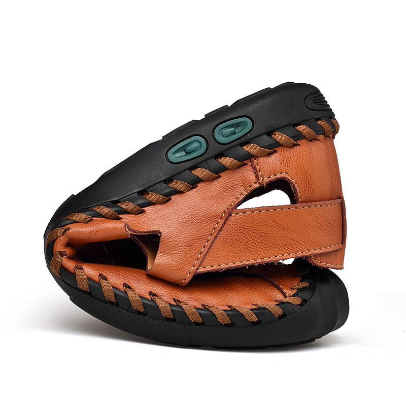 Echt Lederen Handgestikte Outdoor Sandalen Voor Heren