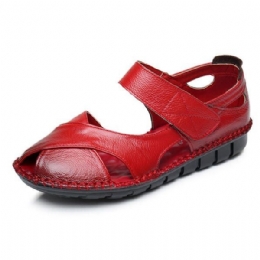 Echt Leer Dames Zachte Antislip Platte Sandalen