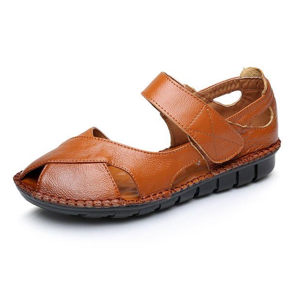 Echt Leer Dames Zachte Antislip Platte Sandalen