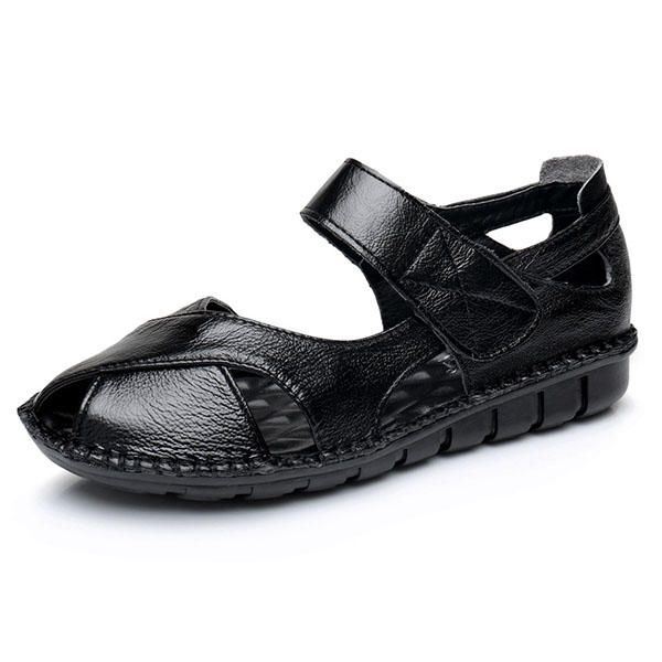 Echt Leer Dames Zachte Antislip Platte Sandalen