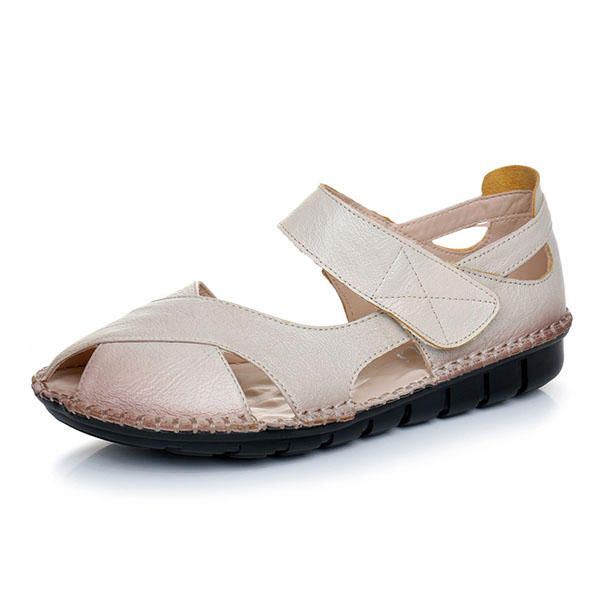 Echt Leer Dames Zachte Antislip Platte Sandalen