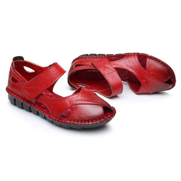 Echt Leer Dames Zachte Antislip Platte Sandalen