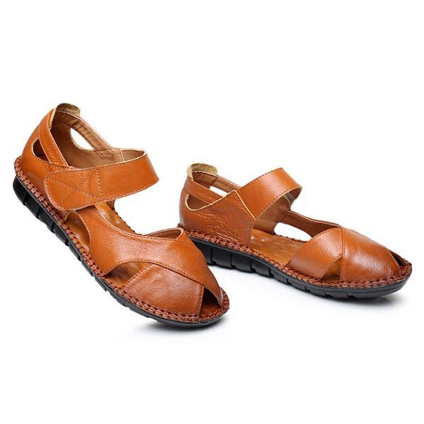 Echt Leer Dames Zachte Antislip Platte Sandalen