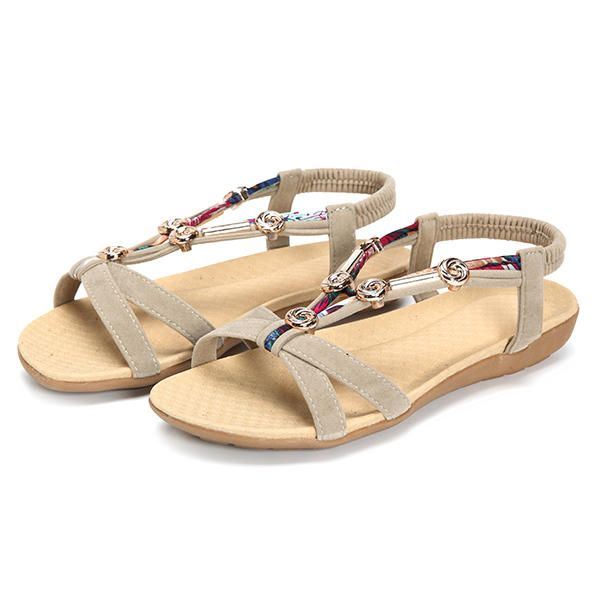 Elastische Strandsandalen In Romeinse Stijl Met Kralen Voor Dames