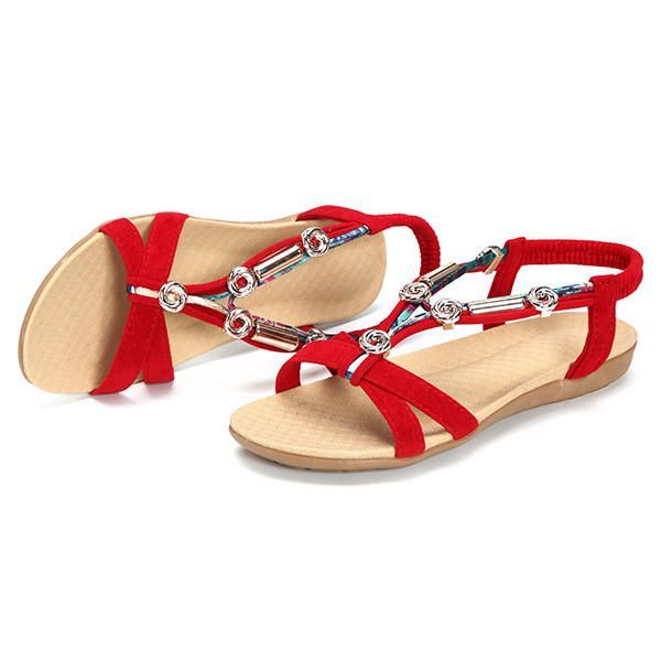 Elastische Strandsandalen In Romeinse Stijl Met Kralen Voor Dames