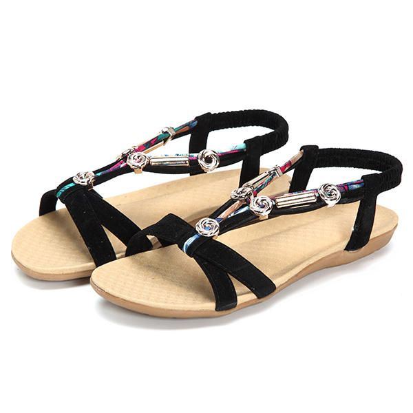 Elastische Strandsandalen In Romeinse Stijl Met Kralen Voor Dames