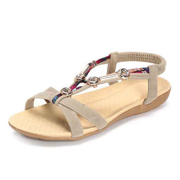 Elastische Strandsandalen In Romeinse Stijl Met Kralen Voor Dames