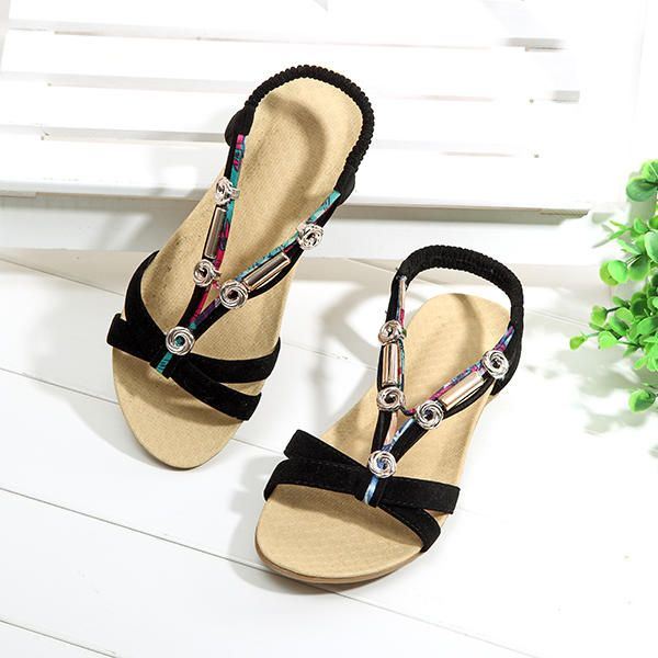 Elastische Strandsandalen In Romeinse Stijl Met Kralen Voor Dames