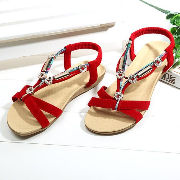 Elastische Strandsandalen In Romeinse Stijl Met Kralen Voor Dames