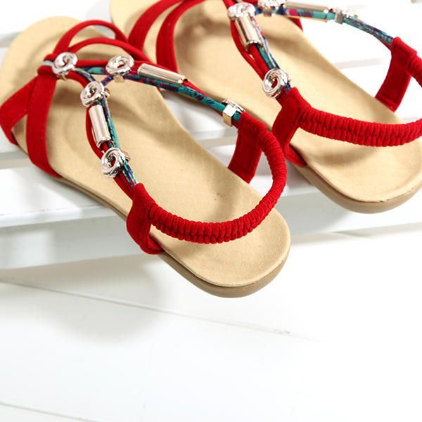 Elastische Strandsandalen In Romeinse Stijl Met Kralen Voor Dames