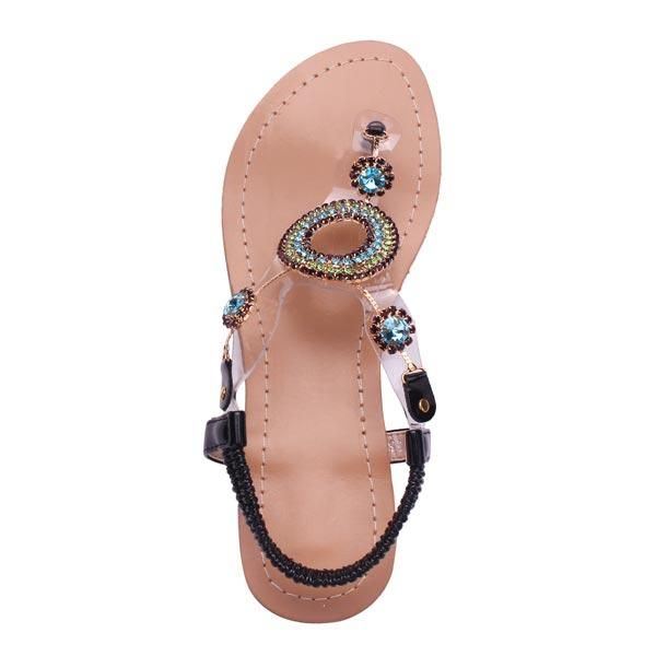 Elastische Teenslippers Met Strass Steentjes Voor Dames Casual Platte Sandalen