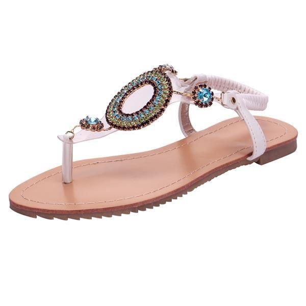 Elastische Teenslippers Met Strass Steentjes Voor Dames Casual Platte Sandalen