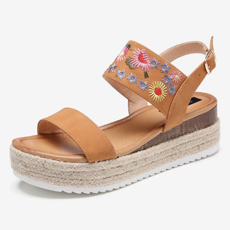 Espadrilles Dames Borduurwerk Bloemen Gesp Riem Slingback Platform Sandalen