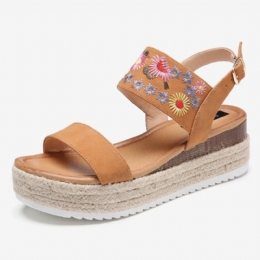 Espadrilles Dames Borduurwerk Bloemen Gesp Riem Slingback Platform Sandalen