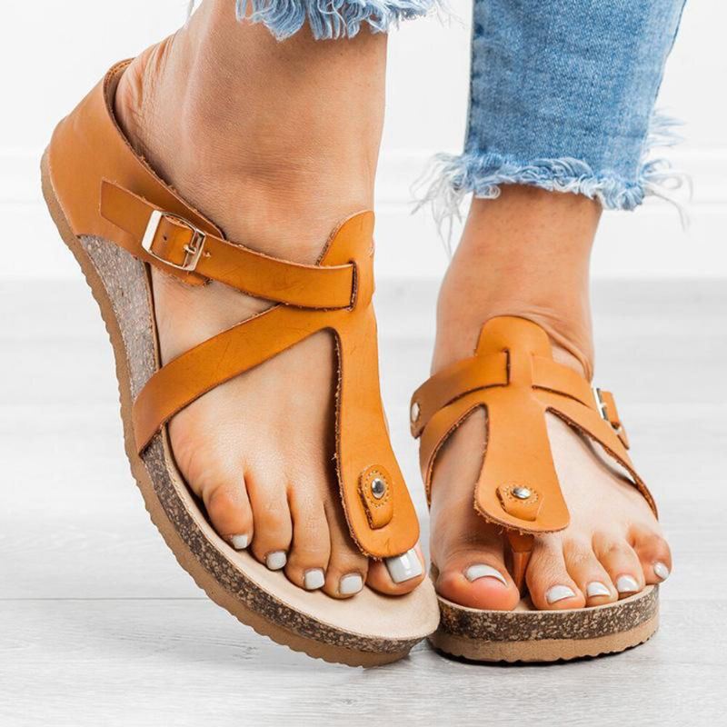 Grote Maat Dames Gesp Teenslippers Casual Wedge Sandalen